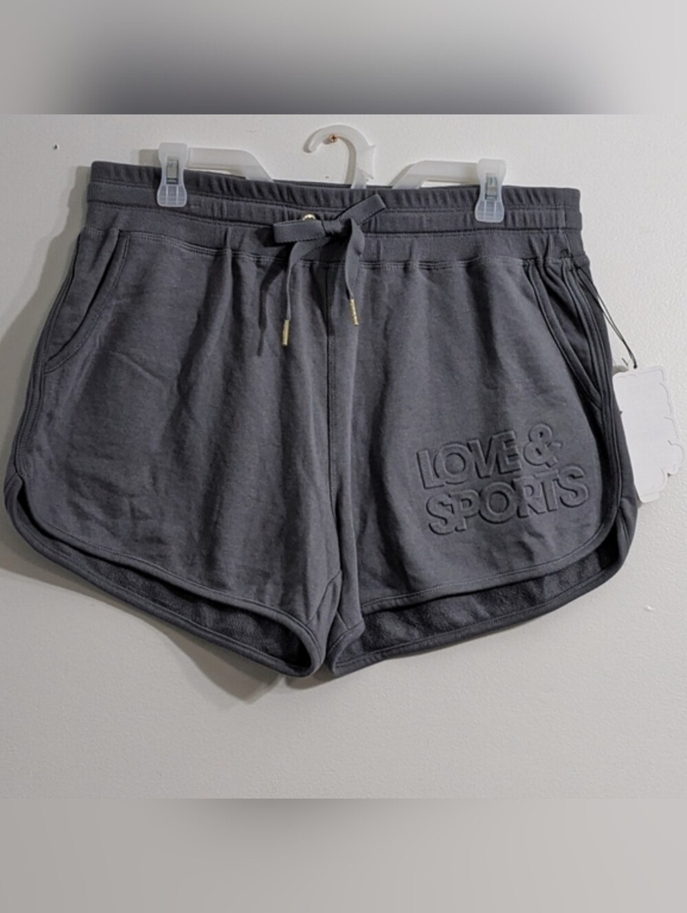 Love & Sports Women's Embossed Logo Grey Lounge Shorts, Size Large(12-14), NWT